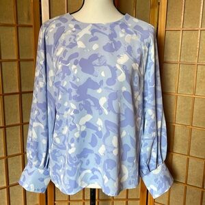 Nine West Top Blouse Blue Pattern Blouson Sleeve Blouse Top